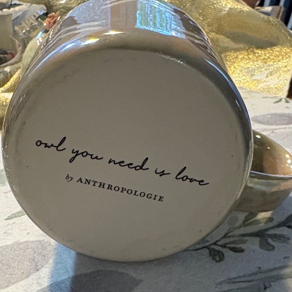 Anthropologie Iridescent Cream “Owl you need is Love” Mug - Picture 2 of 6